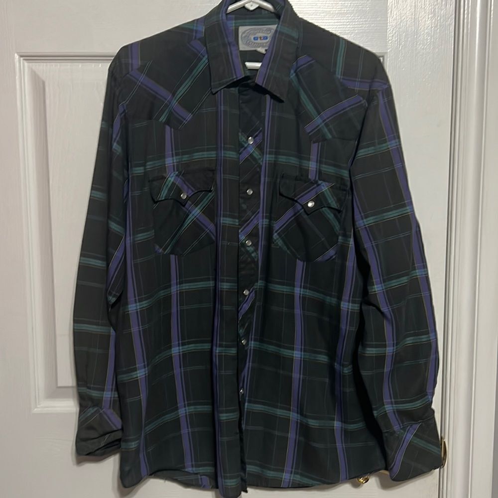🔥🔥 ATB WESTERN PEARL‎ SNAP SHIRT - Black/Purple/Green - Good Condition - Sz L